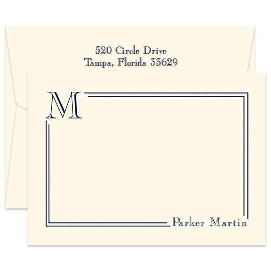 Triple Thick South Hampton Flat Note Cards with Initial - Raised Ink